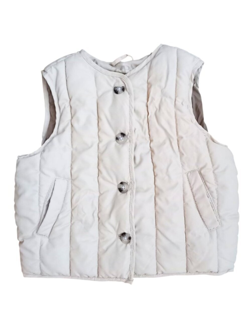 Zara Kids Puffer Vest Off-White - Quilted Sleeveless Jacket, Size 18-24 Months